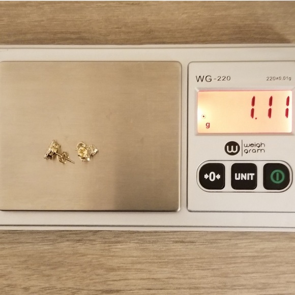 14K solid gold zirconia 3 stone earrings studs 12mm - Picture 3 of 7